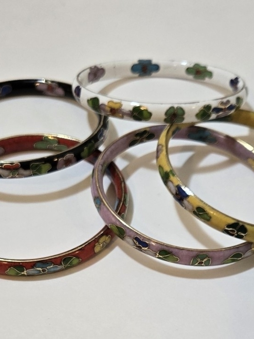 Assorted Floral Cloisonné Bangle Bracelets - Multicolor